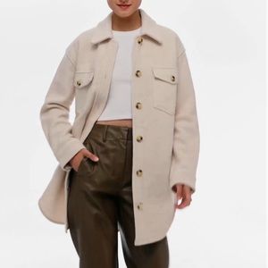 Aritzia Wilfred The Ganna™ Merino Wool Shirt Jacket Shacket Cream/Tan Large